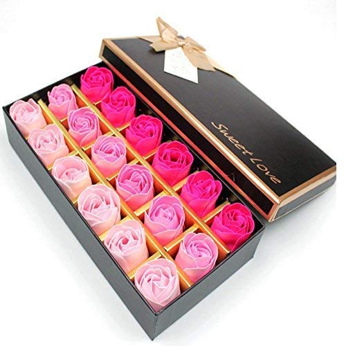 Itian 18pcs Rose Soap Blumen in Geschenk-Box, Faszinierende Duft von Rosen, Hübsche Form, Farbverlauf Farbe (Rosarot)