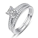 BONLAVIE 1.35ct Prinzessinnenschliff Weiß AAA CZ 925 Sterling Silber Verlobungsring Hochzeit Ring Set