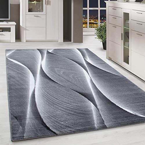 HomebyHome Kurzflor Teppich für Wohnzimmer-Teppich Läufer Schatten Muster Grau Schwarz Mel, Grösse:160x230 cm