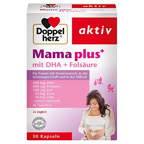Doppelherz Mama plus mit DHA + Folsäure - wichtige Nährstoffe für Frauen mit Kinderwunsch, in der Schwangerschaft und in der Stillzeit - 30 Kapseln
