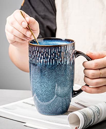 Zibaobeter 600ml Becher Kaffeetasse Retro Keramik Große Kapazität Becher Mit Griff Blau Becher Home Office Geschenk