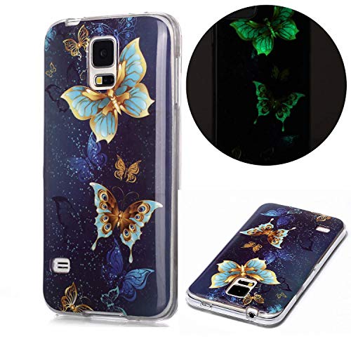 Nadoli Hülle Leuchtend für Samsung Galaxy S5,Doppelter Schmetterling Muster Fluoreszierend Licht im Dunkeln Weich Dünn Gummi Handytasche Stoßfest Flexibel Schutzhülle Etui