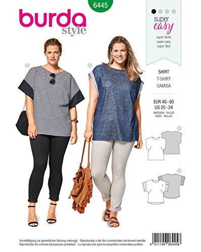 Burda Style Schnittmuster zum selber nähen 6445 | T-Shirts | Plus Size Shirts | Damen, Gr. 46-60 | Nählevel: leicht