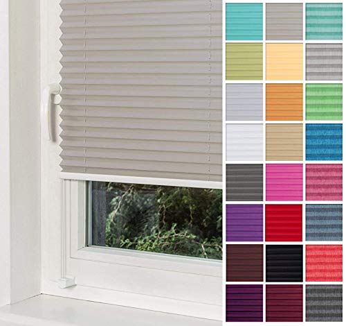 Home-Vision® Premium Plissee Faltrollo ohne Bohren mit Klemmträger / -fix (Grau, B130cm x H150cm) Blickdicht Sonnenschutz Jalousie für Fenster & Tür