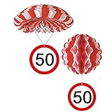 Sortiert 1 Deko Ballon oder 1 Deko Fallschirm mit Schild 50. Geburtstag