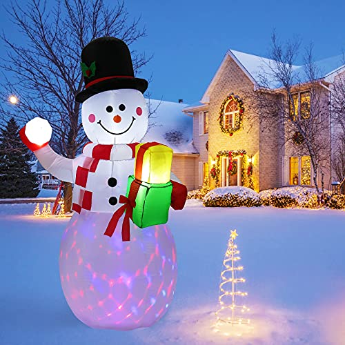 2021 NEUE 5FT Weihnachtsaufblasbares Aufblasbares Yard-Dekoration, Schneeball-Schneemann-Weihnachtsaufblasbares mit rotierenden LED-Lichtern für Indoor-Outdoor-Yard-Garten-Weihnachtsdekorationen