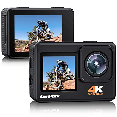 Action Cam 4K 24MP Sports Kamera Dual Screen Ultra HD unterwasserkamera Anti-Shake 170 ° Weitwinkel WiFi 2.4G Fernbedienung Zeitraffer 2.0 LCD Bildschirm Campark wasserdichte Helmkamera