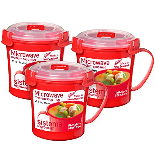 Sistema Microwave Suppentasse, mittelgroß | mikrowellenfeste Frischhaltedose | 656 ml | BPA-frei | rot | 3 Stück