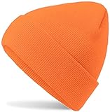 Hatsatar Unisex warme Beanie Strickmütze | Wintermütze für Damen & Herren | Feinstrick Mütze doppelt gestrickt | warm & weich (orange)