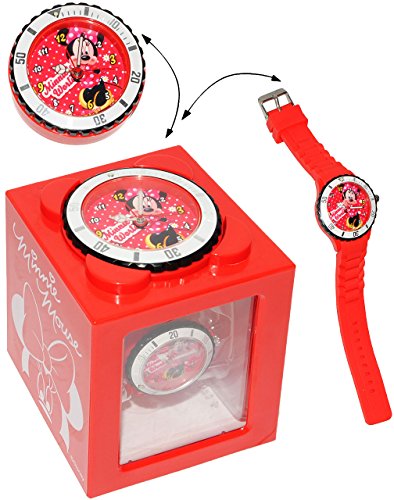 alles-meine.de GmbH 4 in 1 - Disney Minnie Mouse - Armbanduhr wasserdicht & Wecker & Spardose & Fotorahmen - 3-D Effekt Motiv - Analog - passend für Kinder & Erwachsene - Kin..