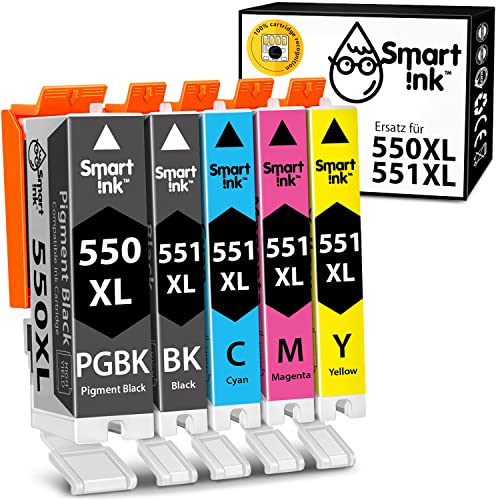 Smart Ink Kompatible Druckerpatronen als Ersatz für Canon PGI 550 XL 550XL CLI 551XL 551 (PGBK & BK/C/M/Y 5 Multipack) für Canon PIXMA iX6850 MG5650 MX725 MG6650 MG6450 MX925 iP7250 MG5550 drucker