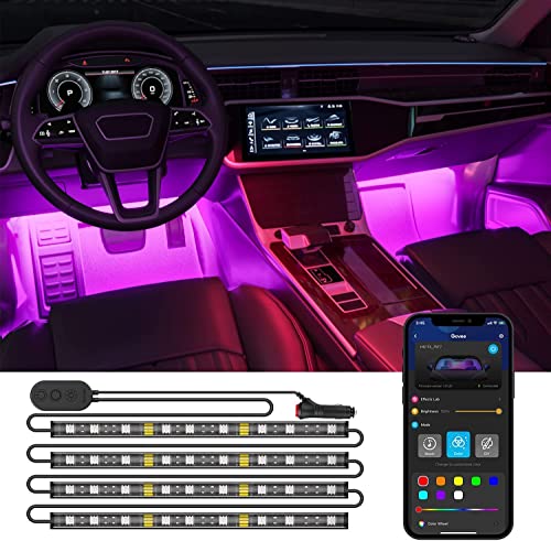 Govee Auto LED Innenbeleuchtung, RGB Auto Innenraumbeleuchtung mit APP, Wasserdichte Mehrfarbiger Musik Auto Fußraumbeleuchtung Strip Kit mit Zigarettenanzünder und Mikrofon für iPhone Android, 12V