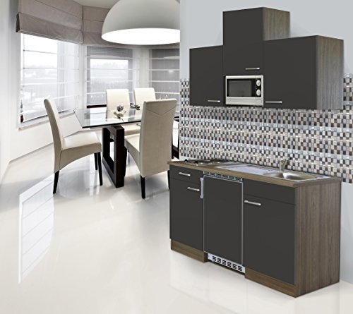 respekta Einbau Single Küche Küchenblock 150cm Eiche York Nachbildung Grau Ceran