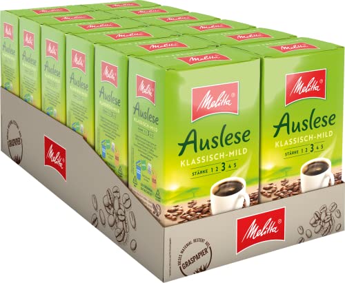 Melitta Gemahlener Röstkaffee, 12 x 500 g, Filterkaffee, vollmundig und mild, milder Röstgrad, Stärke 3, Auslese Klassisch-mild