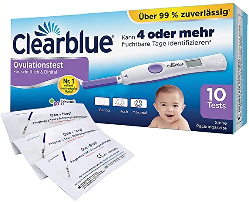 Clearblue Ovulationstest Fortschrittlich & Digital, 10 Tests, 1er Pack (1 x 10 Stück) plus 5 One+Step Schwangerschaftstests 10 miu