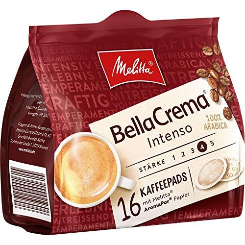 Melitta BellaCrema Intenso, 16 Gemahlener Röstkaffeepads, Stärke 4, 107g
