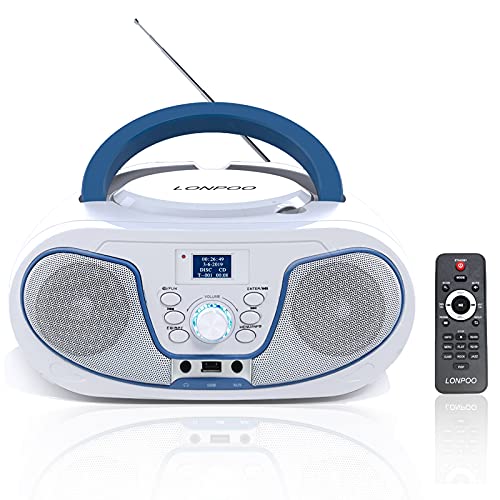 DAB+ Radio Tragbare CD Player - Bluetooth/UKW Radio/USB Eingang/AUX-IN, Fernbedienung, 2 x 2Watt RMS Stereo Boombox (weiß)