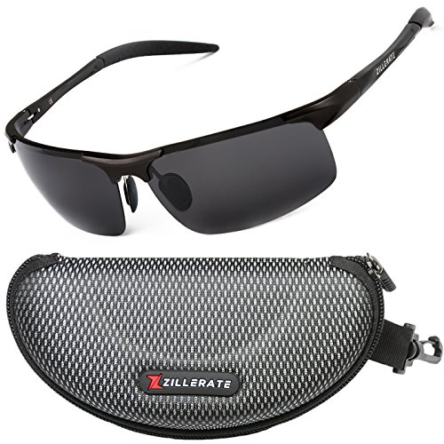 ZILLERATE Sonnenbrille mit polarisierten Gläsern für Männer & Frauen, Herren & Damen-Sonnenbrille für Radfahren, Angeln, Segeln, Wandern, UV-Schutz, leichter Metallrahmen [Schwarz]