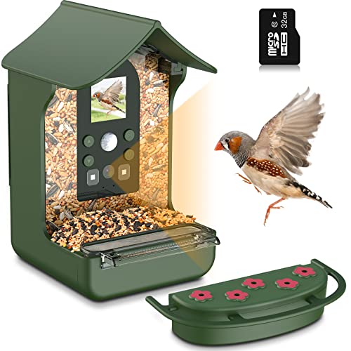 Cozion Vogelfutterhaus, Vogelhäuschen mit Kamera Gartenhäuschen, 1080P HD Vogelhaus Kamera, Nachtsicht-Vogelfutterhaus, Automatische Video/Fotoaufnahme von Vögeln, Futterstationen für Wildvögel - 32GB
