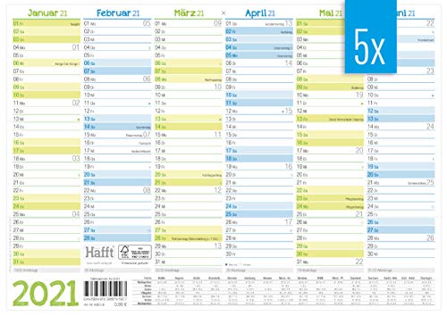 5 x Premium Tafelkalender 2021 A4 quer - Jahresplaner, Wandkalender, Jahreskalender inkl. kleine Übersicht Folgejahr, Feiertage & Ferienübersicht | nachhaltig & klimaneutral