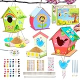 5 Stück DIY Vogelhaus Bausatz für Kinder, Vogelhäuschen Bausatz, Super Große Basteln Holz Vogelhaus zu Bauen und Malen, Holz Vogelhaus Puzzle Machen Set, Basteln Geschenk für Jungen und Mädchen