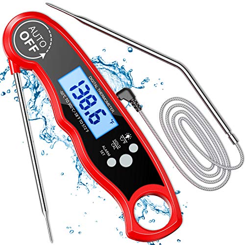 Cocoda Fleischthermometer Grillthermometer, LCD Digitales Bratenthermometer Küchenthermometer mit 2 Edelstahlsonden & Langem Draht & Magnet, Temperatur Voreinstellung für Küche Grillen Ofen Smoker Öl