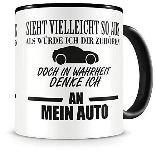Samunshi® Auto Tasse mit Spruch Geschenk für Auto Mann Frau Kaffeetasse groß Lustige Tassen zum Geburtstag schwarz 300ml