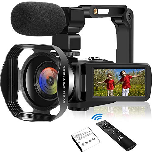 4K Camcorder Videokamera 48.0MP18X Ultra HD Vlogging Kamera Digitale Zoom Camcorder mit wiederaufladbarem externem Mikrofon, Stabilisator Handheld und Haube
