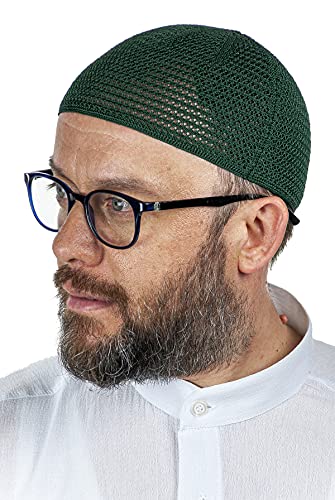 Türkische muslimische Premium-Strickmütze für Herren, Taqiya, Takke, Peci, islamische Mützen, islamische Geschenke, Standardgröße, Grün , Einheitsgröße