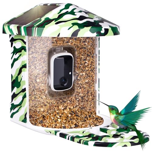 Luvan Smart Vogelhaus mit Kamera, 1080P HD Vogelbeobachtungskamera, Automatische Aufnahme von Vogelvideos, KI Identifizierung von 11.000+ Vogelarten, Drahtloses Outdoor-Vogelhaus mit Solarpanel
