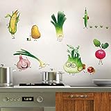 ufengke Wandtattoo Cartoon Gemüse Küche Wandaufkleber Wandsticker Karotte Zwiebel für Esszimmer Schrank Kühlschrank