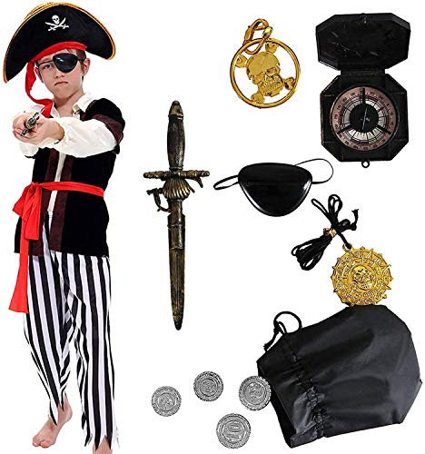 Tacobear Piratenkostüm Kinder Jungen mit Piraten Zubehöre Piraten Augenklappe Piraten Dolch Kompass Geldbeutel Ohrring Kinder Piraten Fancy Dress Kostüm Jungen (S 4-6 Jahre)
