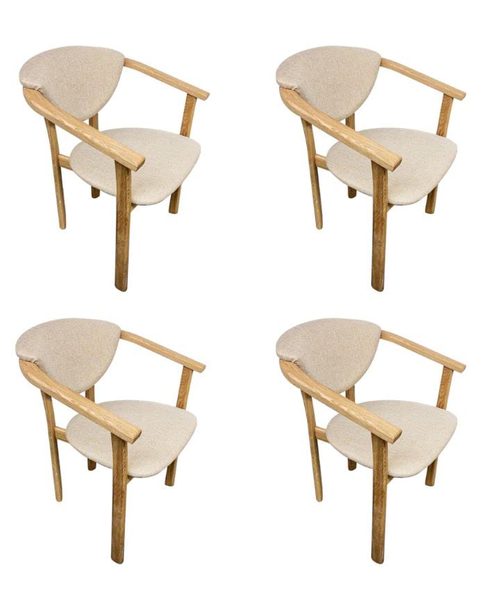 Nordic Story Stühle Alexis (4er Set) • Designerstuhl für Küche, Esszimmer, Büro • Stuhl aus Massivholz (Eiche) • Esszimmerstühle mit Stoffbezug (Beige, gepolstert)