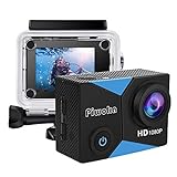 Piwoka Action Cam, Full HD 1080P 12MP Unterwasserkamera wasserdichte 30M Helmkamera 140 °Weitwinkelobjektiv für Beginner mit Zubehör Kits (Blu-Nero)