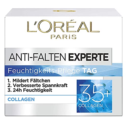 L'Oréal Paris Feuchtigkeitspflege für das Gesicht, Pflegende Anti-Aging Creme mit Kollagen Biosphären, Mildert Fältchen und spendet 24H Feuchtigkeit, Anti-Falten Experte 35+, 1 x 50ml