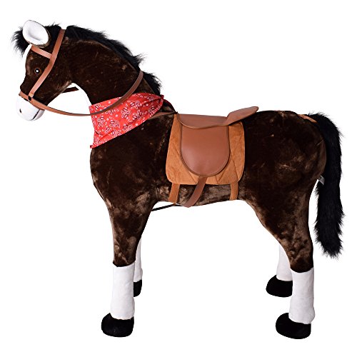 TE-Trend Pferde Spielzeug Schaukelpferd Pferd zum draufsitzen Stehpferd Reitpferd Spielpferd zum Reiten als Mädchen Geschenk mit 112cm Kopfhöhe Dunkelbraun