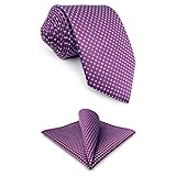 S&W SHLAX&WING Krawatten für Herren Dotty Lila mit blauen Punkten Krawattenset mit Einstecktuch extra lang 160cm