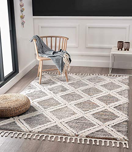 the carpet Vera Handmade-Look, Super Weicher Wohnzimmer Teppich, 3D Effekt, Hochflor, Langflor, Skandinavisch, Rauten Muster, Grau, 80 x 150 cm