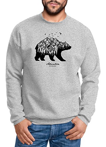 Neverless Sweatshirt Herren Bär Abenteuer Berge Wald Bear Mountains Adventure Rundhals-Pullover grau 4XL