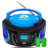 KLIM Boombox Radio mit CD Player. FM-Radio, CD Player, Bluetooth, MP3, USB, AUX + Inklusive wiederaufladbaren Akkus + Kabelgebundene und kabellose Modi + Kompakt und robust + Neue 2022 + Blau