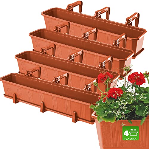 KADAX Blumenkasten-Set, Balkonkasten aus Kunststoff, Pflanzkasten für Blumen und Kräuter, Widerstandsfähiger Balkontopf, Pflanzkübel für Balkon (Set: 4x80cm, Terracotta)