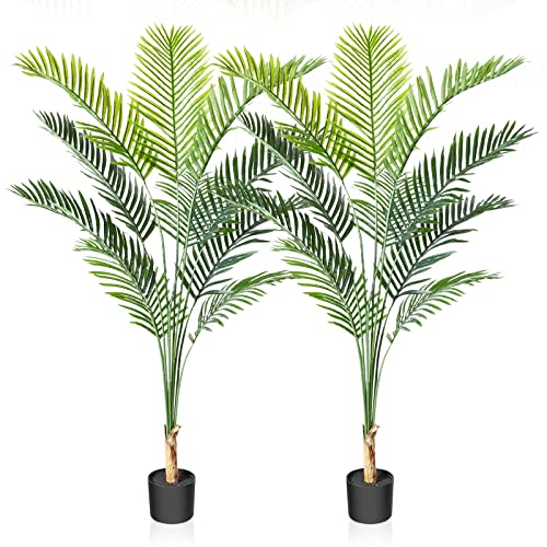 CROSOFMI Kunstpflanze Palmen 170 cm Plastik Künstliche Pflanze Groß Areca Palme im Topf Wohnzimmer Balkon Schlafzimmer Grün Deko (2 Pack)