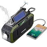 KAYINOW Kurbelradio mit Handyladefunktion Solar - mit Bluetooth Lautsprecher, IPX5 Wasserdicht Radio Kurbel Notfall AM FM Tragbares, 5000mAh Batterie Dynamo, Camping, Outdoor, Taschenlampe, SOS, USB