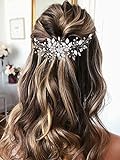 Vakkery Blumen Haarschmuck Hochzeit Silber Perle Haarrebe Blatt Haarranke Kopfschmuck Braut Haarschmuck Hochzeit für Damen und Mädchen
