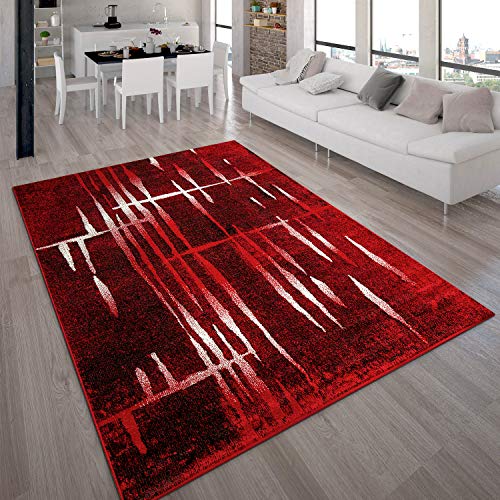 Paco Home Designer Teppich Modern Trendiger Kurzflor Teppich in Rot Creme Meliert, Grösse:120x170 cm