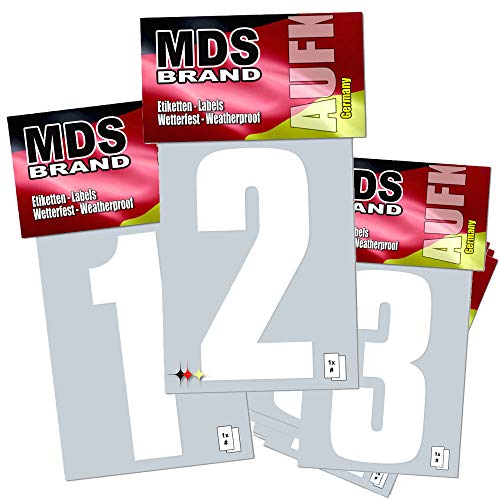 MDS Brand 10cm Zahlen Aufkleber 0-9 Satz Selbstklebend Aufkleber Weiss (0-9 Pack)