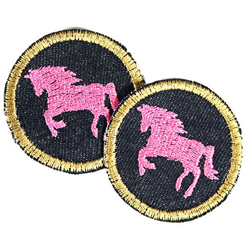 2 Bügelflicken Pferd Aufbügler ø 5cm mini Bügelbilder runde Flicken zum aufbügeln rosa Pferde Applikation