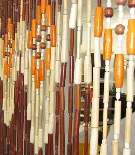 Perlenvorhang Holzperlen + Bambusröhrchen, 90x200 cm, Bambus Tür Vorhang, Bambusvorhang, Türvorhang, Bambustürvorhang Balkontür Vorhang