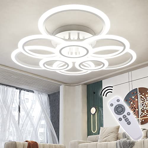 RUYI Modern LED Deckenleuchte Dimmbar mit Fernbedienung 9-Ring Deckenleuchte 120W 10800LM, Deckenlampe für Wohnzimmer, Schlafzimmer, Küche, Flur, Balkon, Esszimmer, Weiß, 2800-7000K