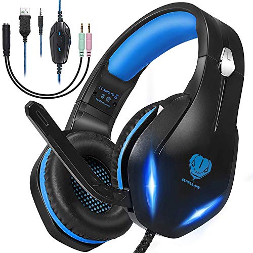 Gaming Headset für PS4, PS5, PC, Switch,Xbox One,Laptop,LED Licht Noise Cancelling Headset mit mikrofon,50mm Treiber Surround Sound Gaming Kopfhörer mit mikrofon